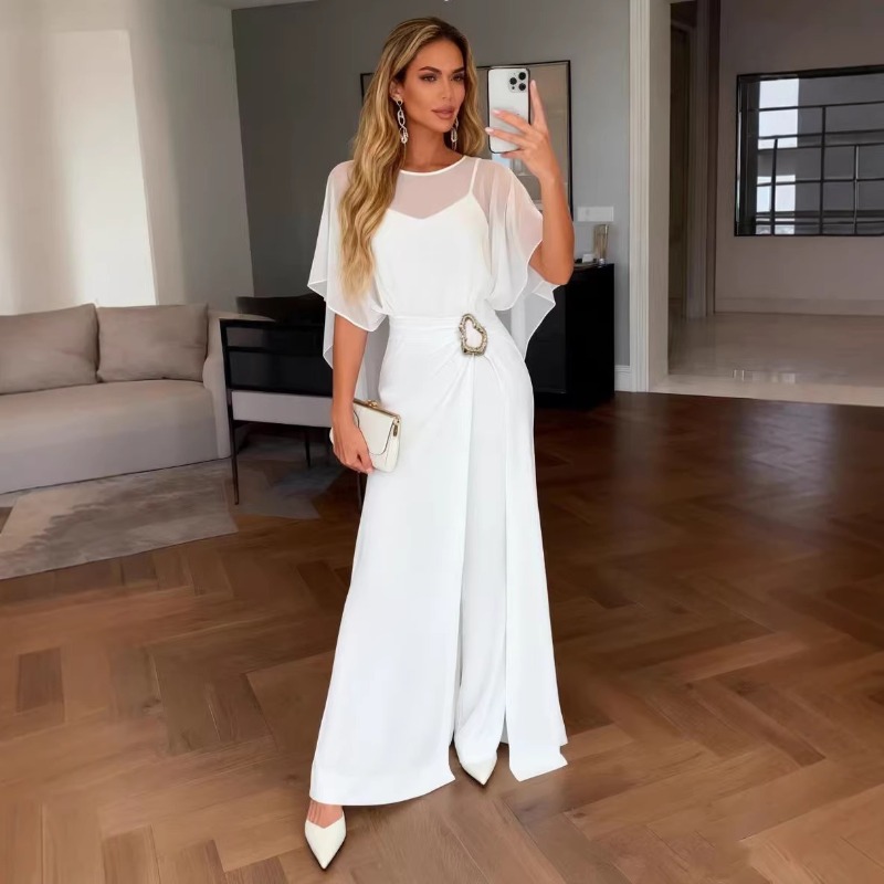 Women'S Formal Wear Jumpsuit - 2026 New Women White Chiffon Jumpsuit