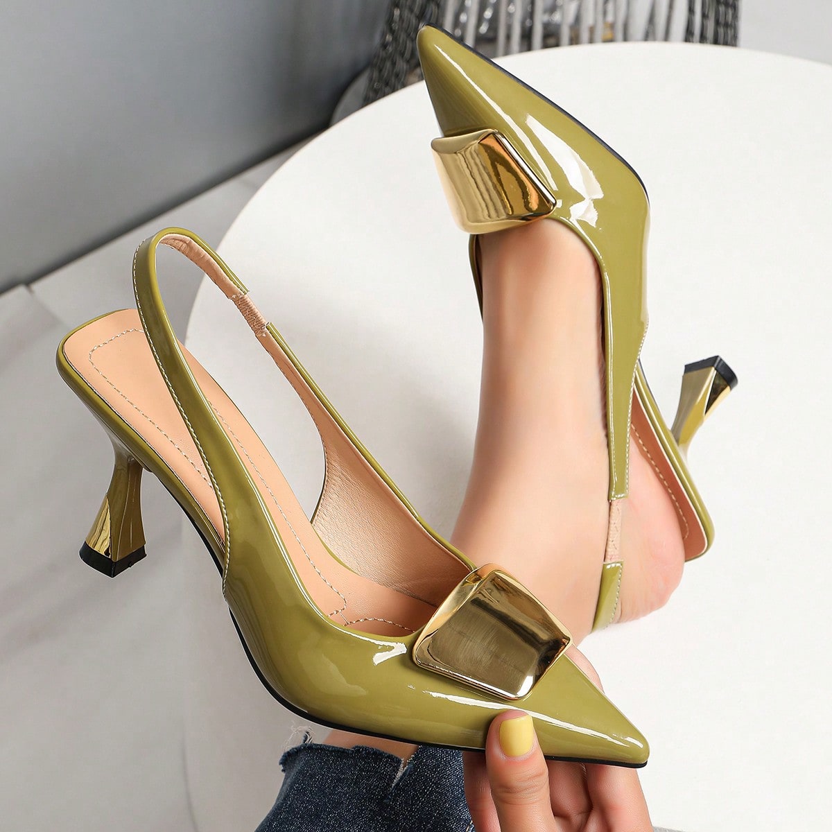 Women Formal Office Wear Shoes - Elegant Women Closed Pointed-Toe Slingback Heels,