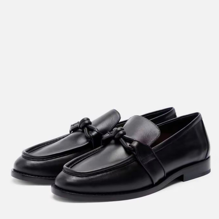 Women Formal Office Wear Shoes - Women's Leather Knot Detail Loafers Slip-On