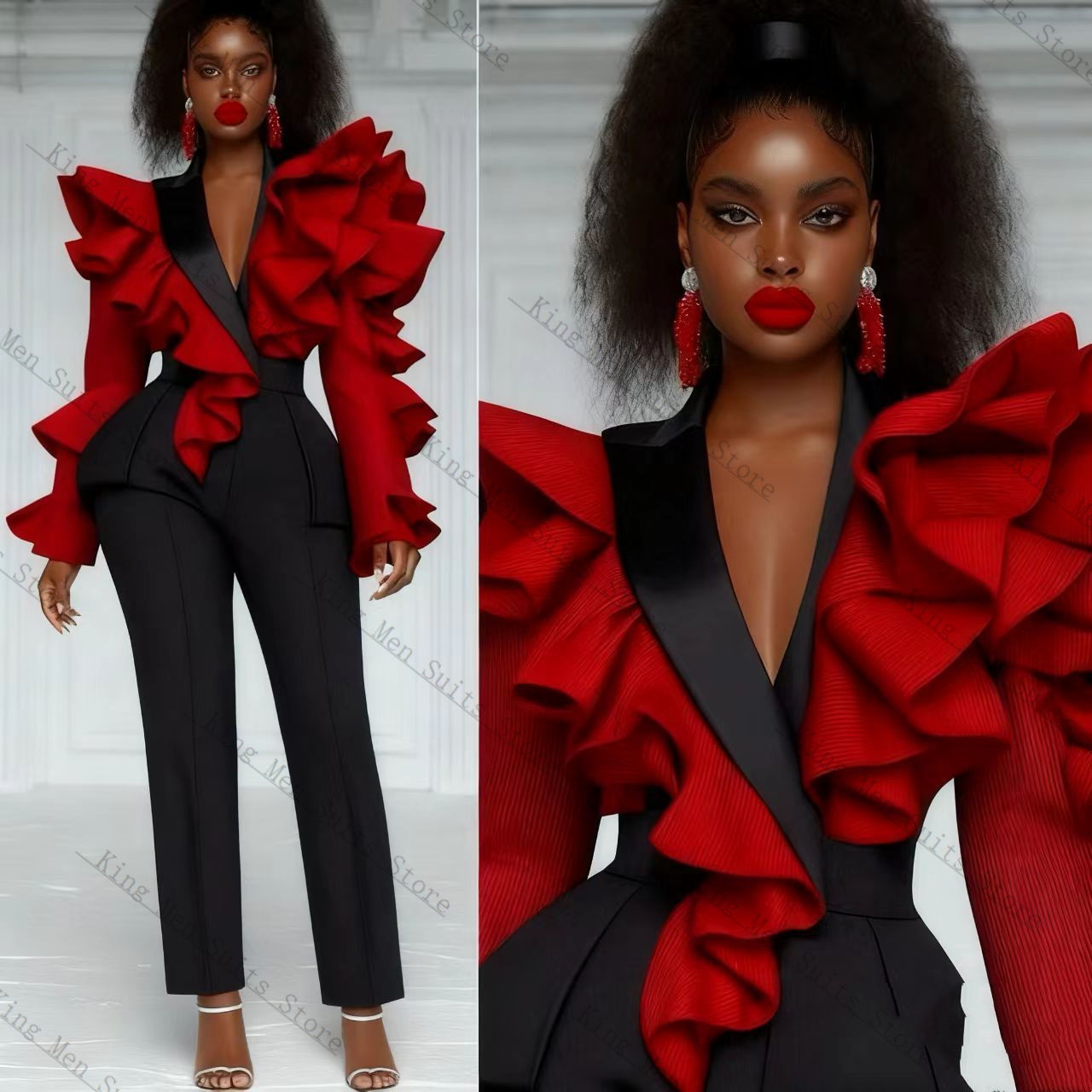 Red Black Women Suit Set 2 Pcs - đánh giá và giá Women'S Formal Wear For A Wedding Guest