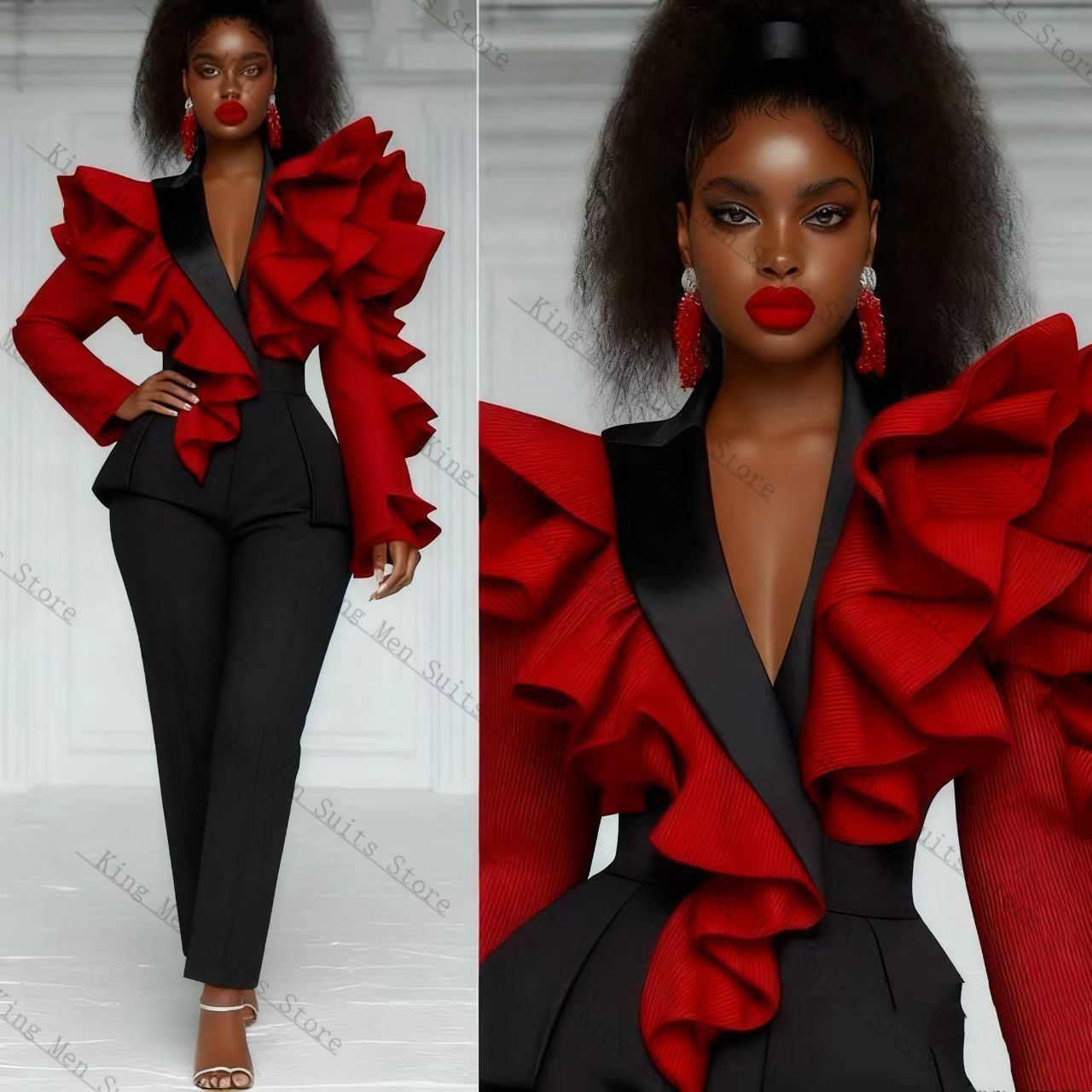 Red Black Women Suit Set 2 Pcs - đánh giá và giá Women'S Formal Wear For A Wedding Guest