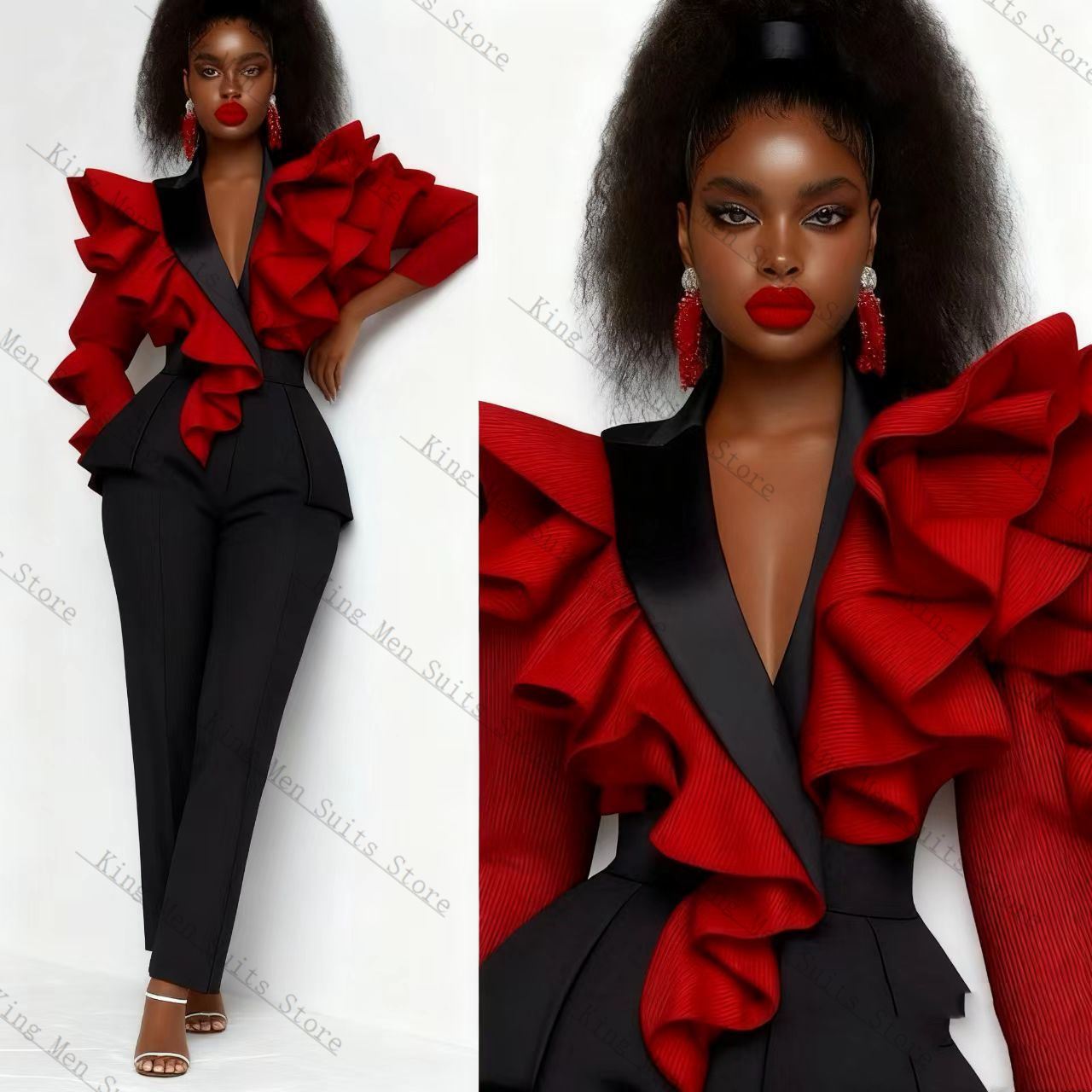 Red Black Women Suit Set 2 Pcs - đánh giá và giá Women'S Formal Wear For A Wedding Guest