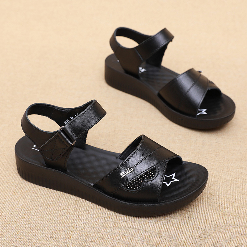 Black Leather T-Strap Peep Toe - đánh giá và giá Formal Women Daily Wear Sandals