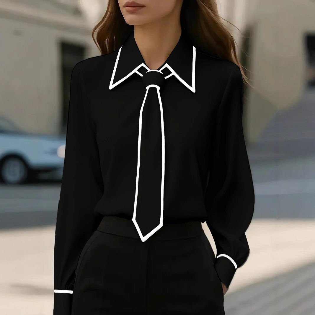 Women's Contrast Trim Tie Neck - đánh giá và giá Women Formal Office Wear Tops
