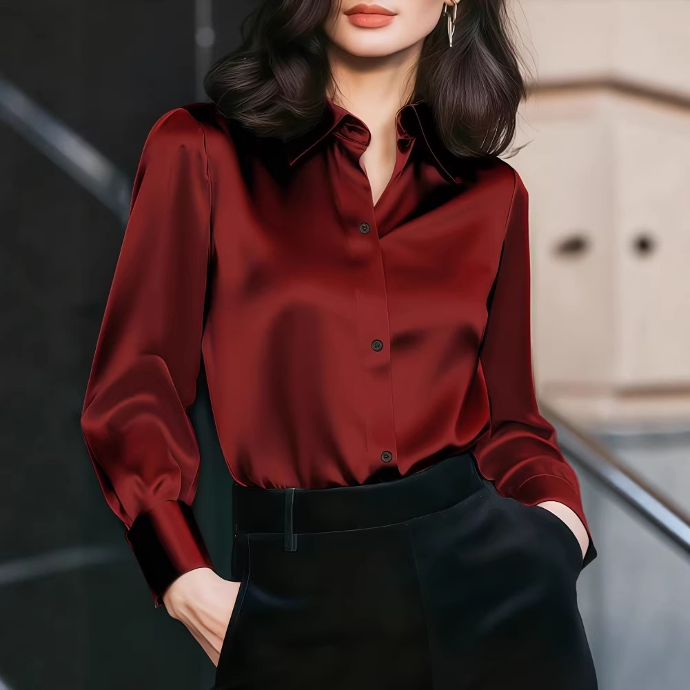 Women Satin Lapel Collar Blous - đánh giá và giá Women Formal Office Wear Tops