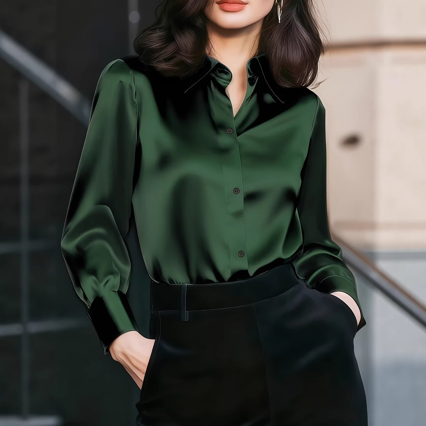 Women Satin Lapel Collar Blous - đánh giá và giá Women Formal Office Wear Tops